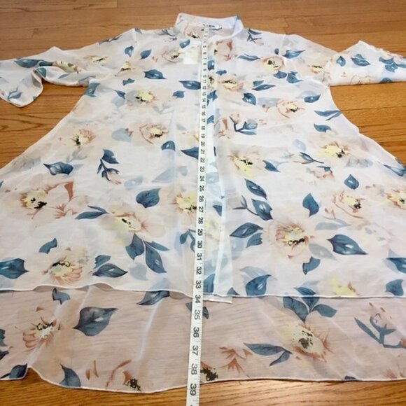 Boho Yellow/Creme Green Floral White Duster Kimono - Picture 7 of 13